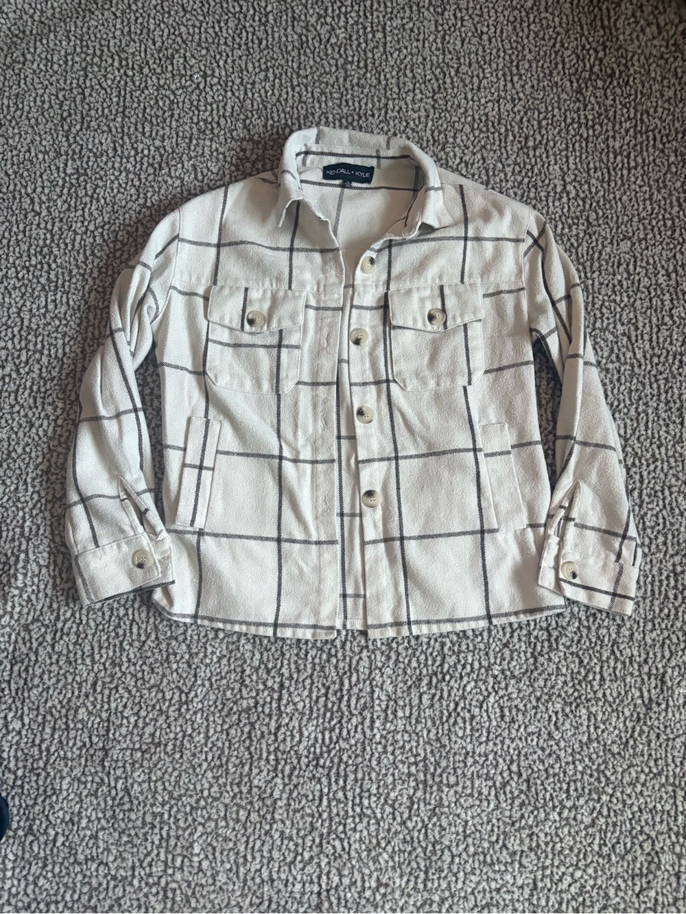 Kendall & Kylie Cream Button-Front Windowpane Shirt Jacket